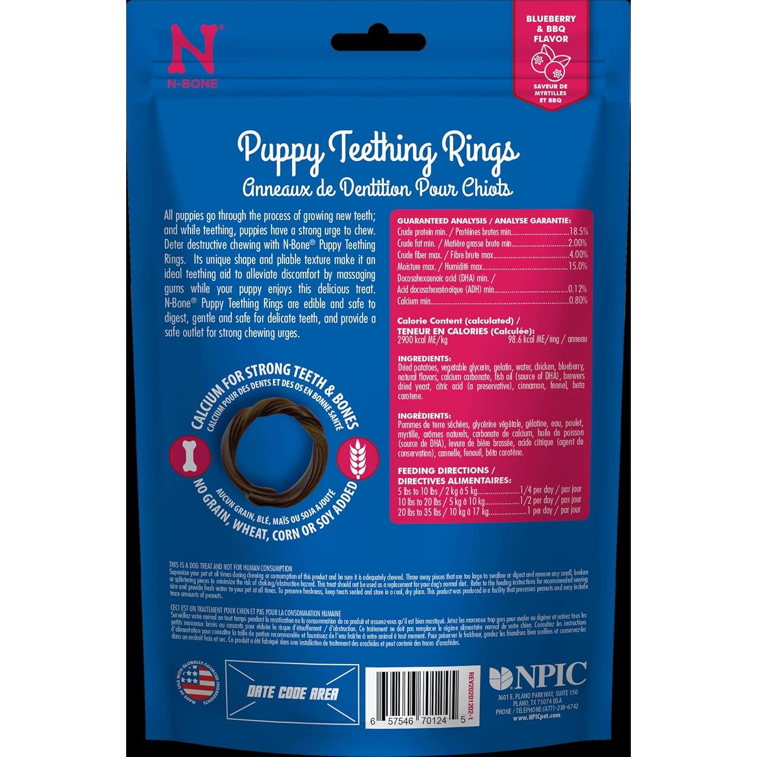 Anillos de Dentición N-Bone para Cachorros 204 g Sabor Arándano y BBQ