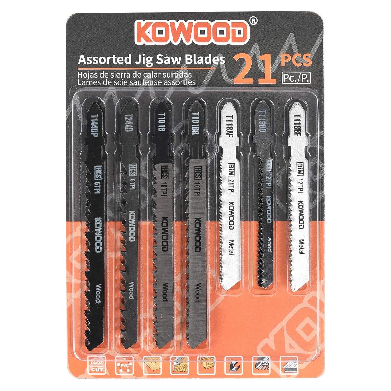 Juego de Hojas de Sierra KOWOOD 21 Piezas T-Shank para Madera, Metal y Plástico