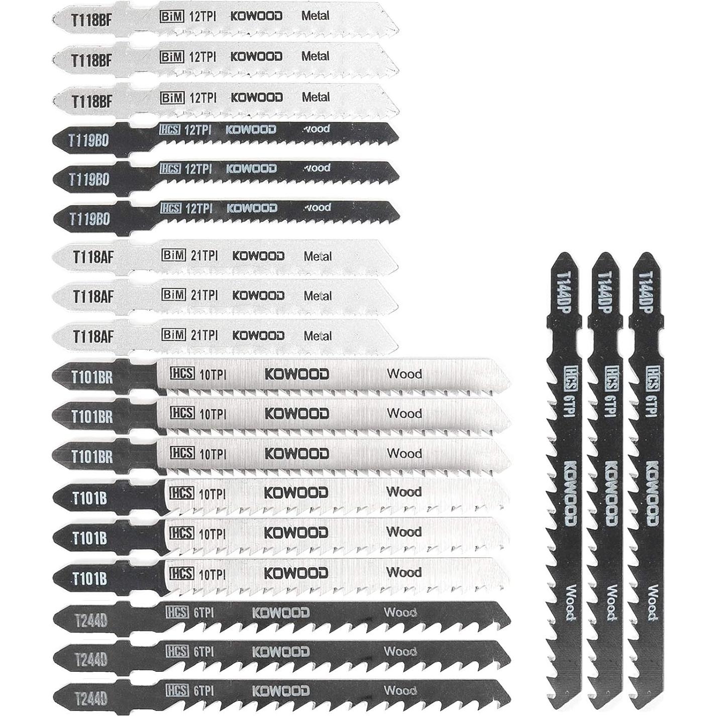 Juego de Hojas de Sierra KOWOOD 21 Piezas T-Shank para Madera, Metal y Plástico