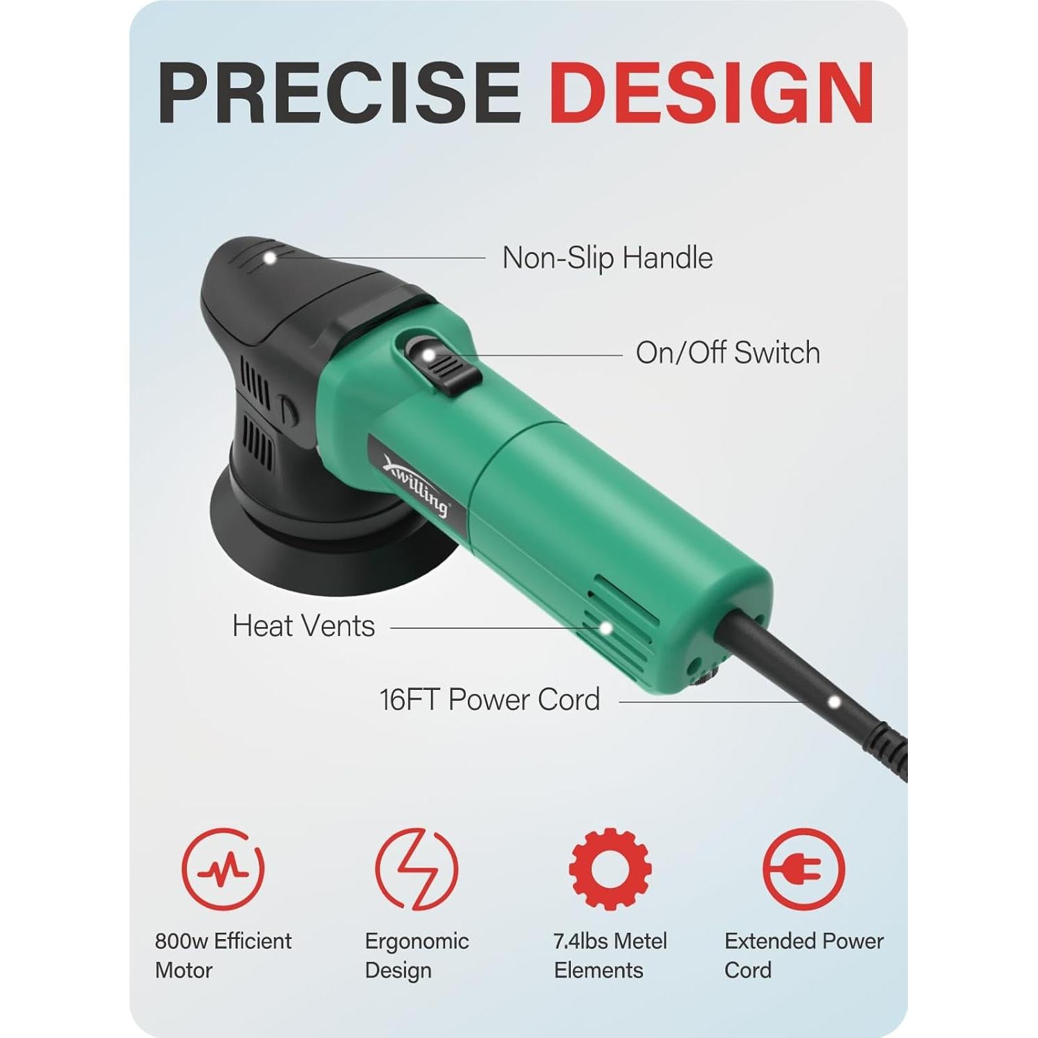 Pulidor Orbital Aleatorio XWILLING 800W 8mm 5500 RPM