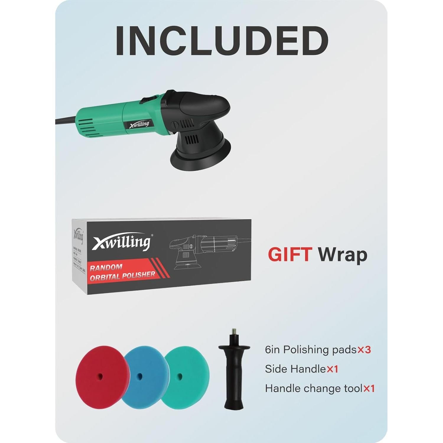 Pulidor Orbital Aleatorio XWILLING 800W 8mm 5500 RPM