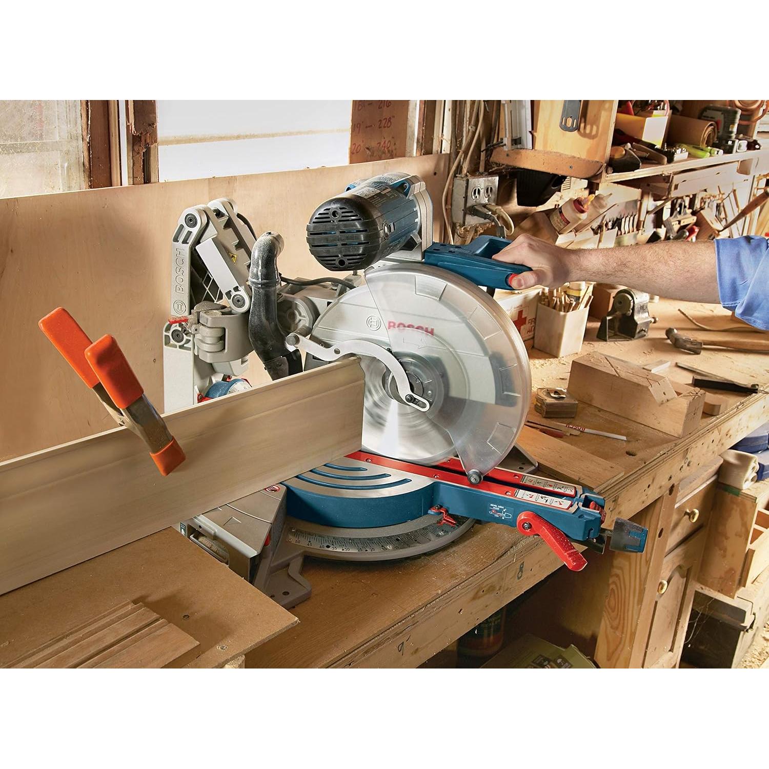 Bosch 120V 12" DB Glide Miter Saw-Blue and MS1233 Crown Stop Kit for Bosch Miter Saws, Includes Mounting Knobs and Hardware