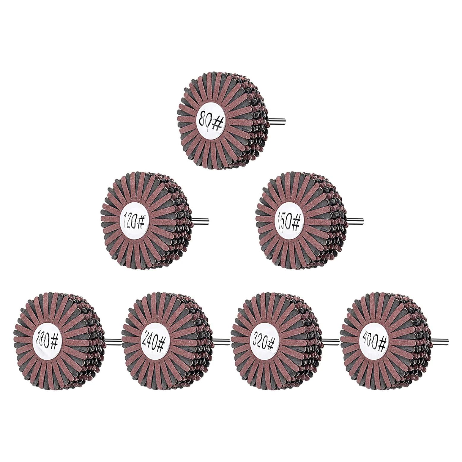 Juego de 7 Ruedas de Tela Abrasiva Kugnng 80-400 Grano 8 cm