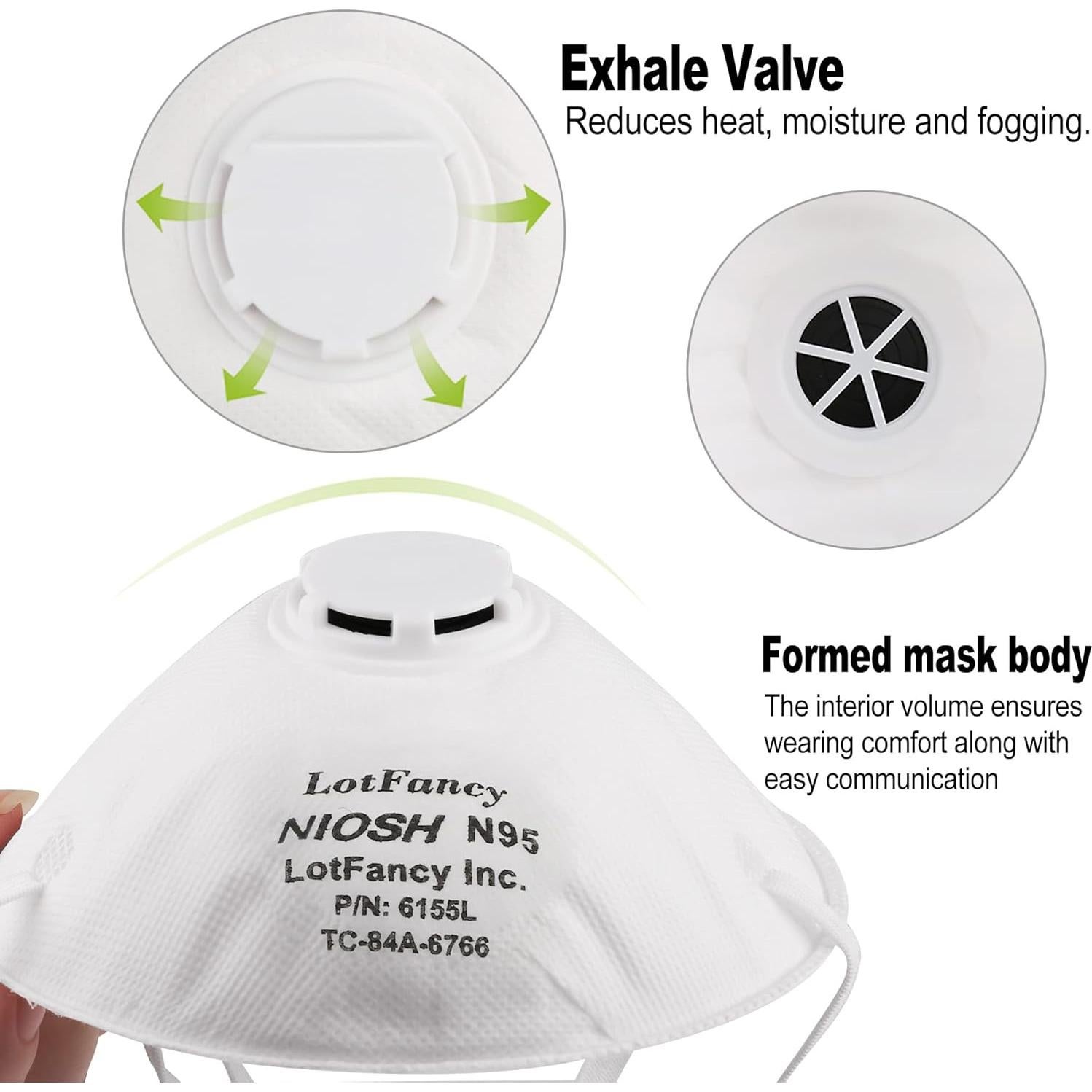 Mascarilla N95 LotFancy 15PCS con Válvula para Adultos