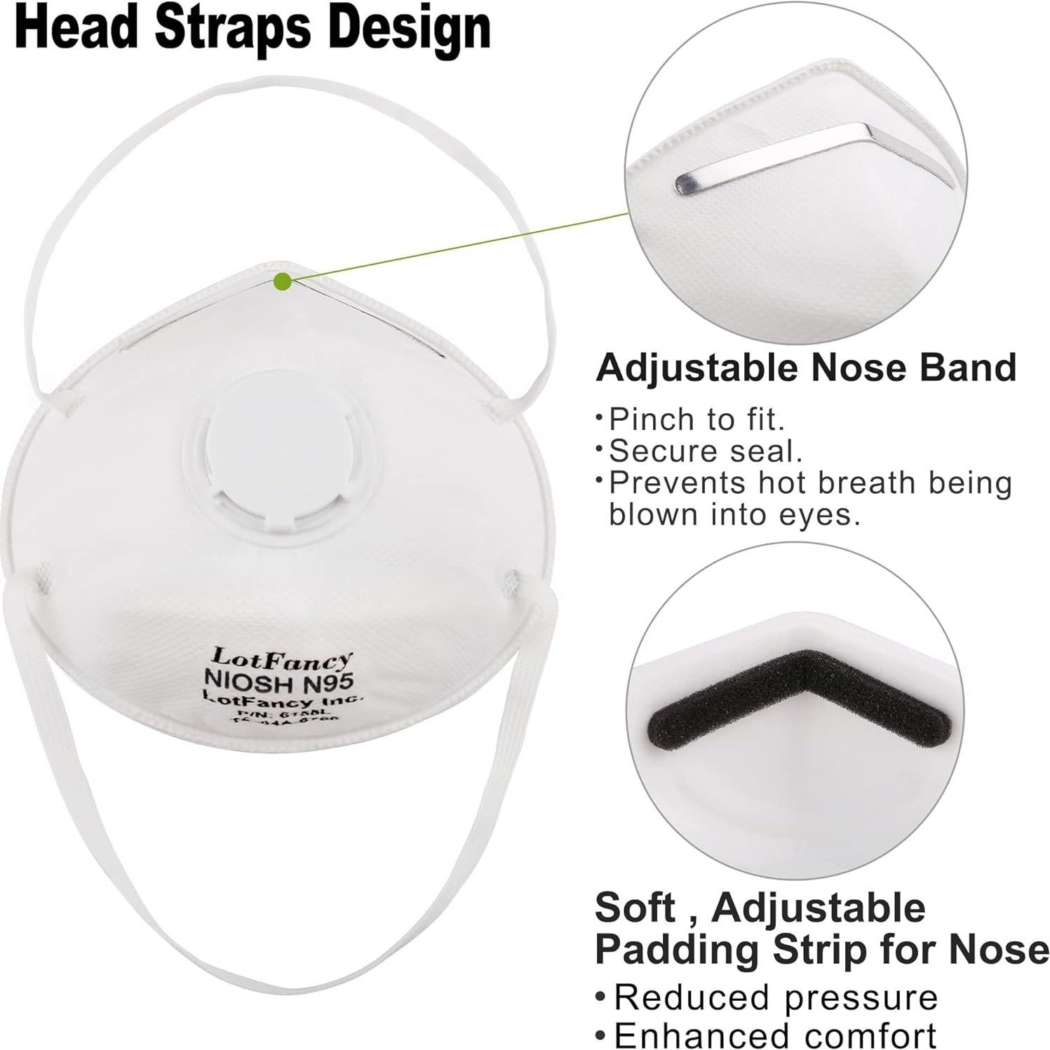 Mascarilla N95 LotFancy 15PCS con Válvula para Adultos