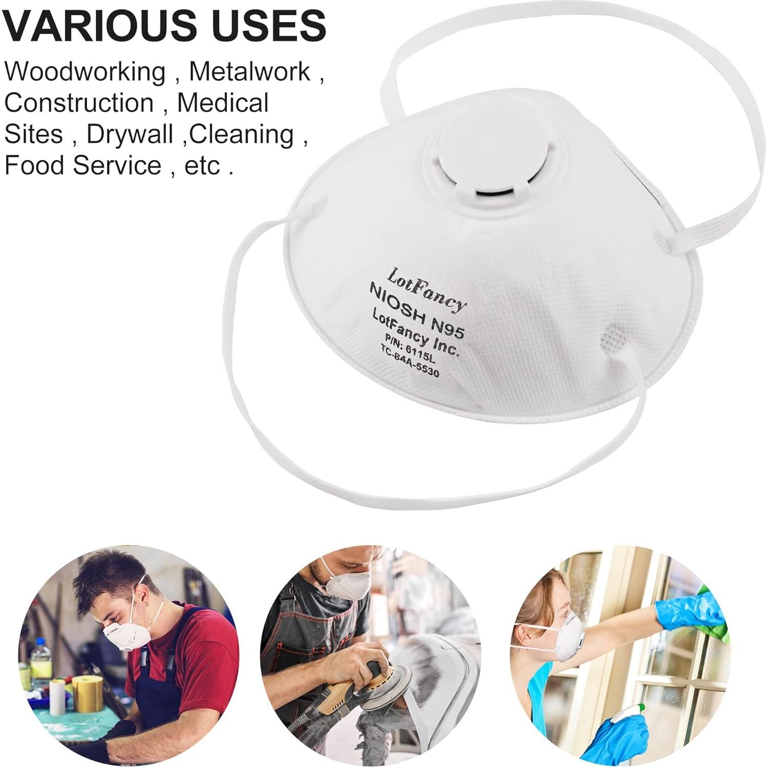 Mascarilla N95 LotFancy 15PCS con Válvula para Adultos
