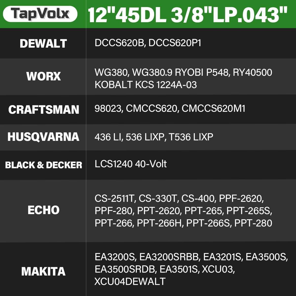 Cadena de Motosierra TapVolx 12" 4-Pack Calibre .040 3/8 LP