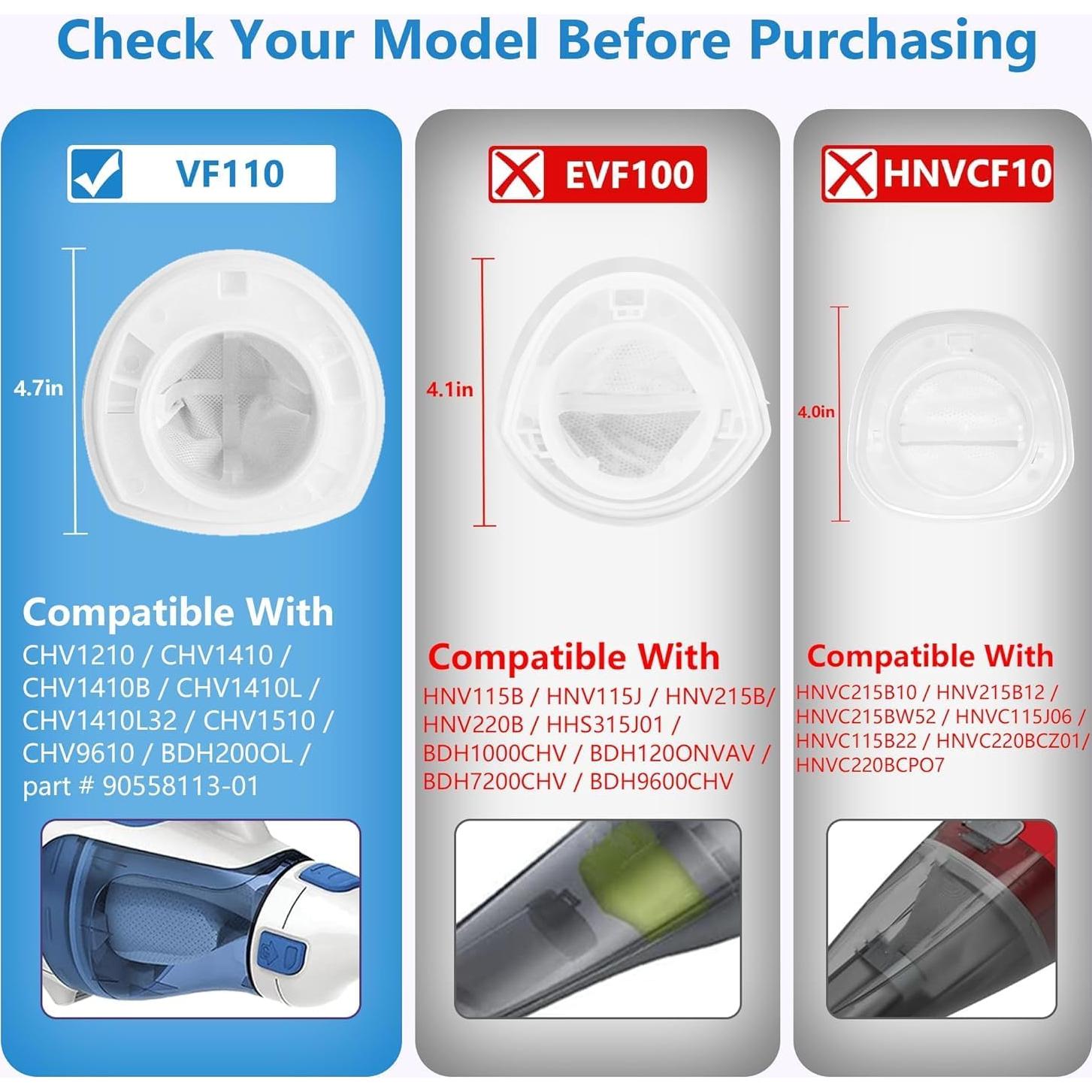 Paquete de 4 Filtros de Reemplazo Funmit VF110 para Black & Decker