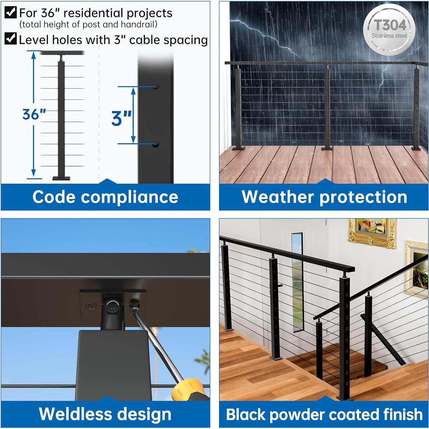 Poste de Barandilla de Cable Muzata 36" Acero Inoxidable T304