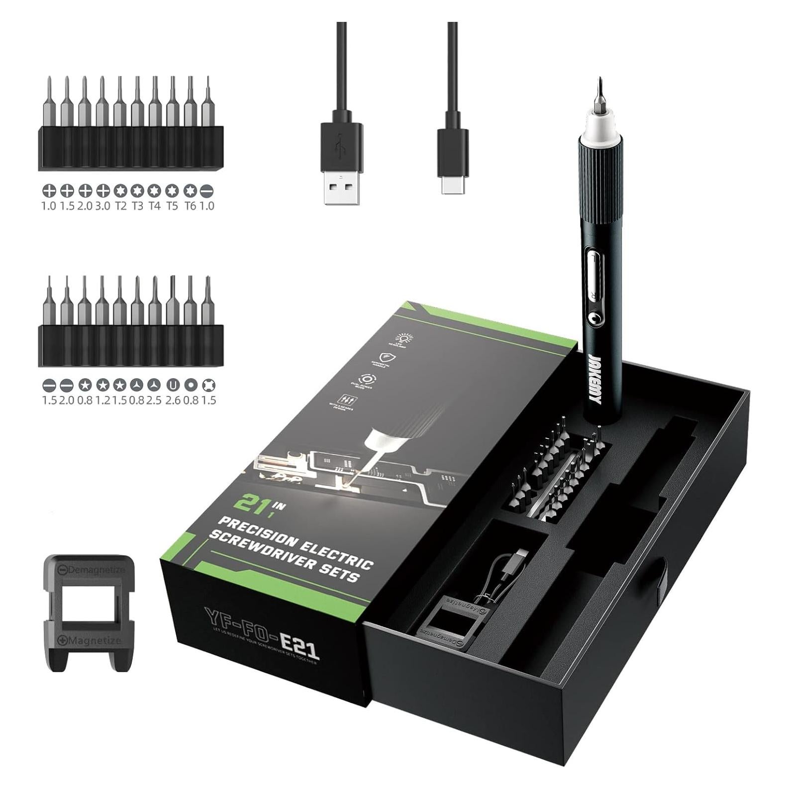 Gear Adjustable Mini Electric Screwdriver,JAKEMY Laptop Screwdriver Repair Tool Kit Cordless Torque Power with Light Manual&Automatic Rechargeable for Phone,Consoles,Toys,Ect, (JM-E21A)