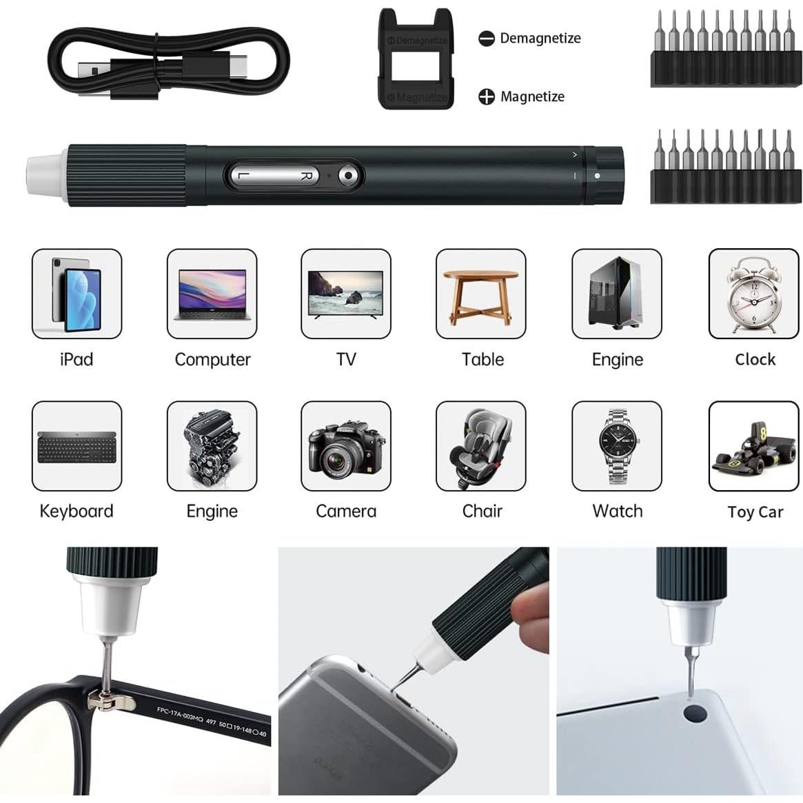 Gear Adjustable Mini Electric Screwdriver,JAKEMY Laptop Screwdriver Repair Tool Kit Cordless Torque Power with Light Manual&Automatic Rechargeable for Phone,Consoles,Toys,Ect, (JM-E21A)