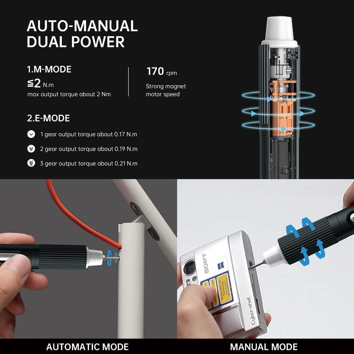 Gear Adjustable Mini Electric Screwdriver,JAKEMY Laptop Screwdriver Repair Tool Kit Cordless Torque Power with Light Manual&Automatic Rechargeable for Phone,Consoles,Toys,Ect, (JM-E21A)