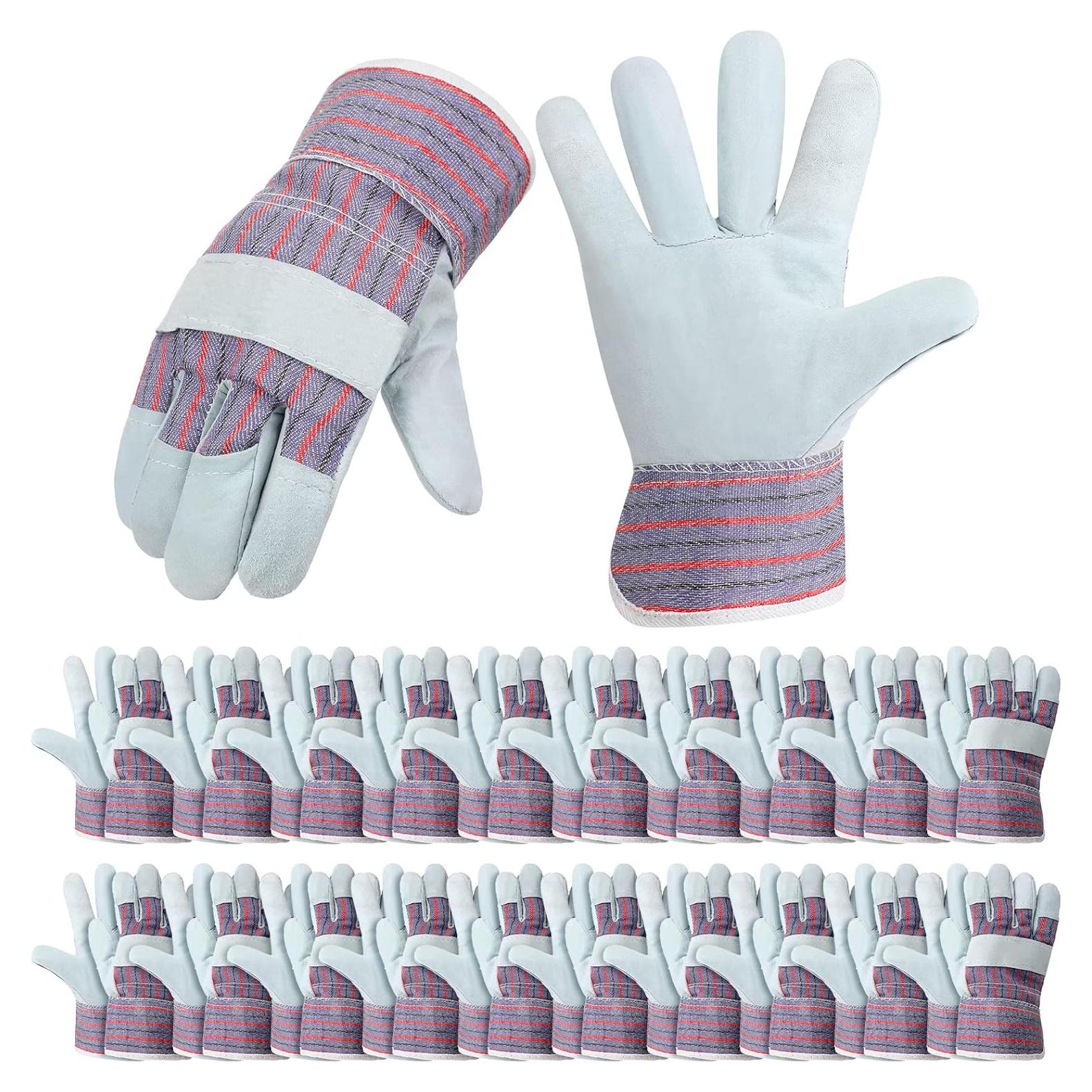 Guantes de Trabajo Jiuguva 24 Pares Algodón y Cuero Rojo/Azul