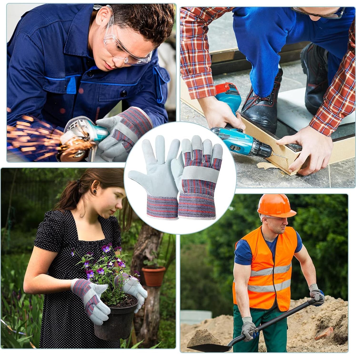Guantes de Trabajo Jiuguva 24 Pares Algodón y Cuero Rojo/Azul