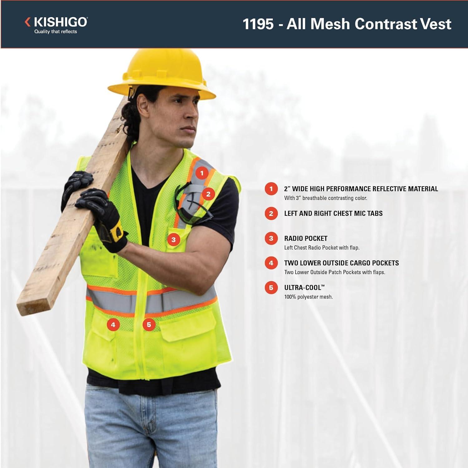 Chaleco Reflectante Kishigo 1195 Unisex Malla 6 Bolsillos