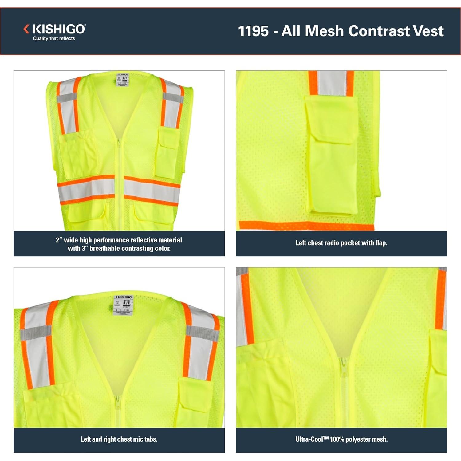 Chaleco Reflectante Kishigo 1195 Unisex Malla 6 Bolsillos