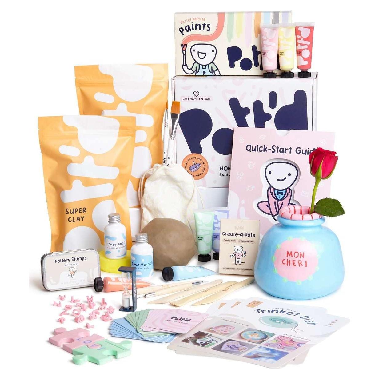 Pott'd Air Dry Clay for Adults Date Night Special Edition. Beginners Home Pottery Kit for Adults. DIY Craft Kit for Adults. Kit Includes: Air-Dry Clay, Tools, Paints, Brushes, Sealant, How-to-Guides