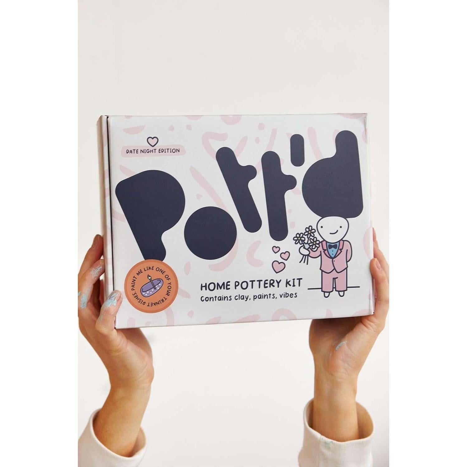 Pott'd Air Dry Clay for Adults Date Night Special Edition. Beginners Home Pottery Kit for Adults. DIY Craft Kit for Adults. Kit Includes: Air-Dry Clay, Tools, Paints, Brushes, Sealant, How-to-Guides