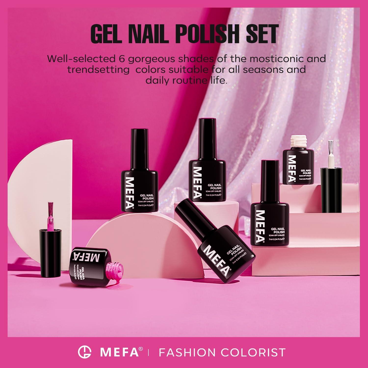 Kit de Esmalte de Uñas Gel MEFA Rosa 6 Colores Brillantes