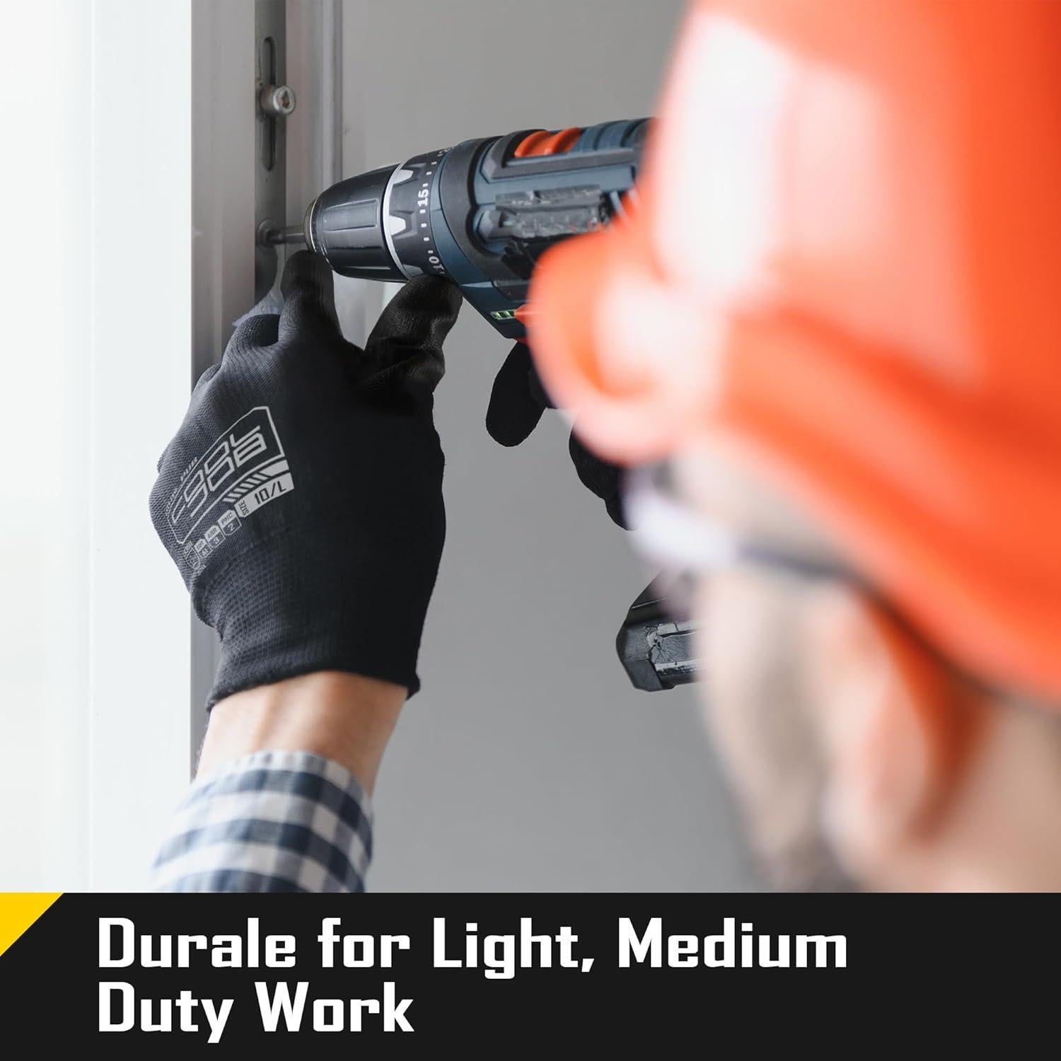 Guantes de Trabajo COOLJOB 12 Pares PU Transpirables Negros