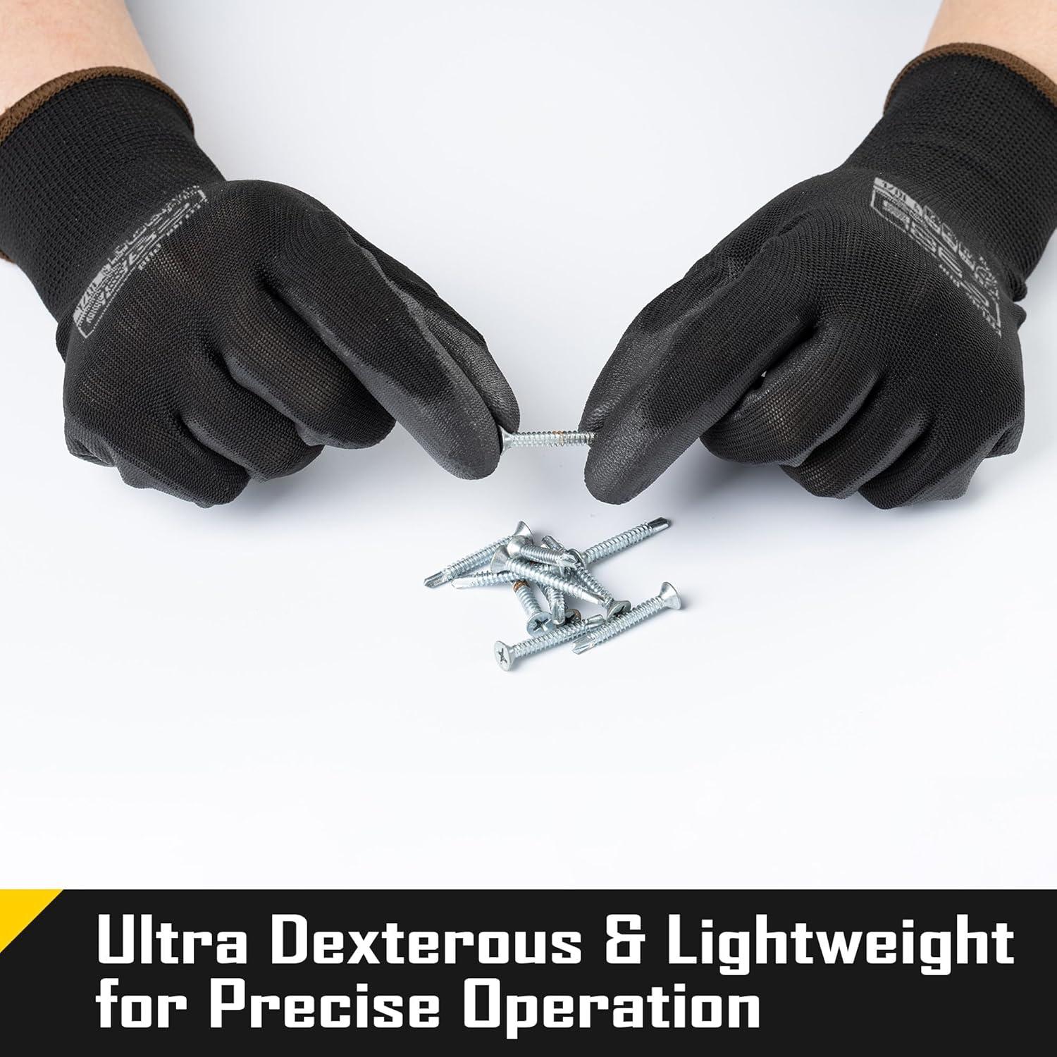 Guantes de Trabajo COOLJOB 12 Pares PU Transpirables Negros