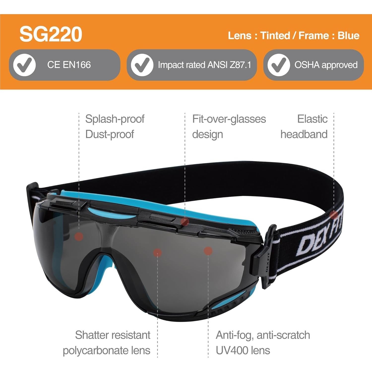 Gafas de Seguridad DEX FIT SG220 Antivaho UV400 Ajustables