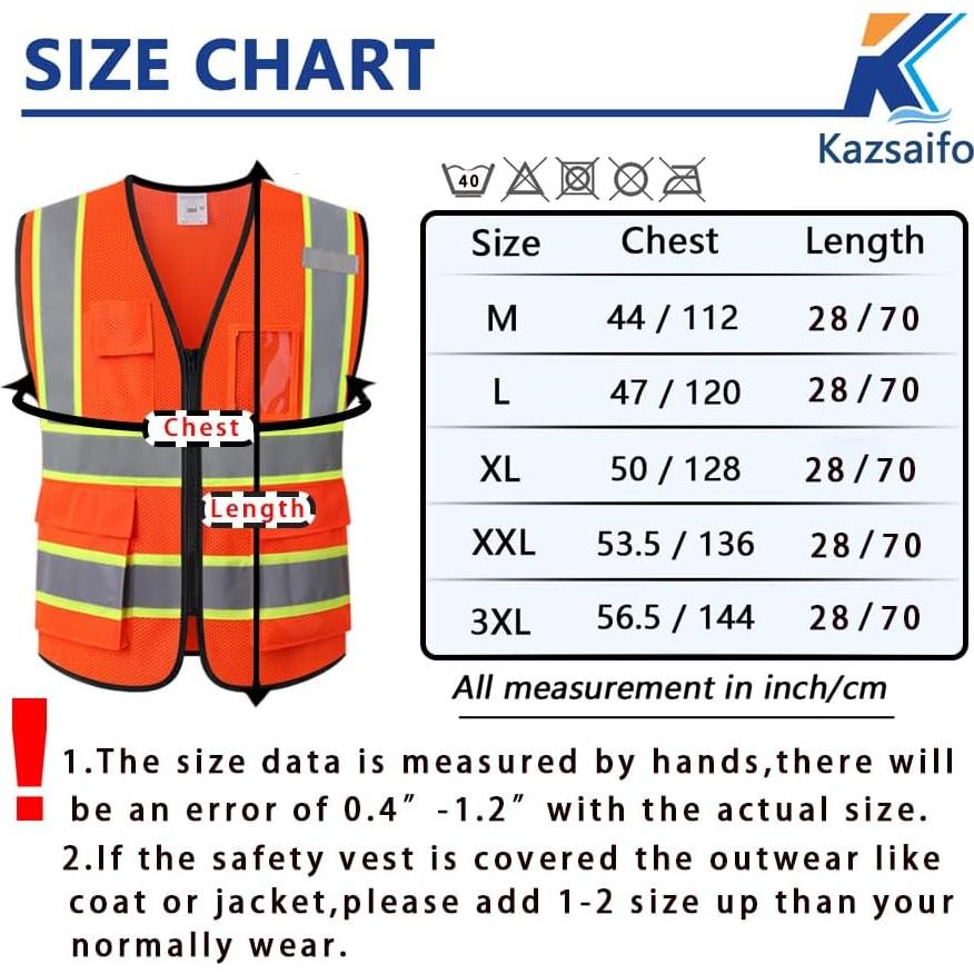 Chaleco Reflectante Kazsaifo Naranja Mediano 5 Bolsillos