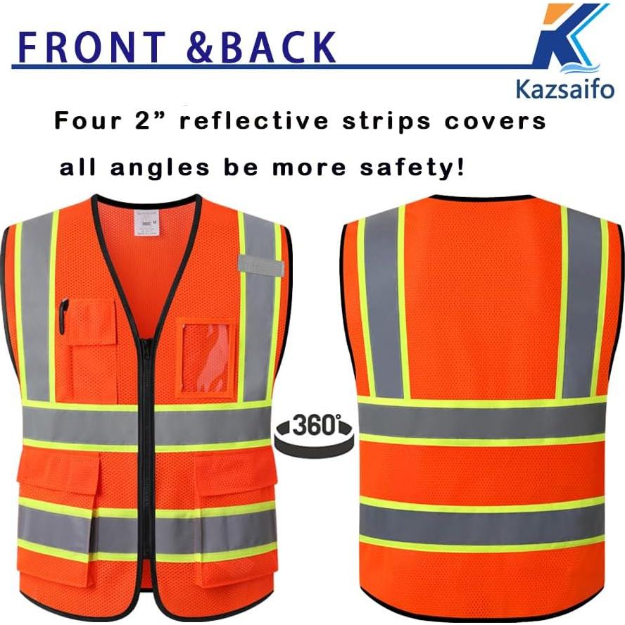 Chaleco Reflectante Kazsaifo Naranja Mediano 5 Bolsillos