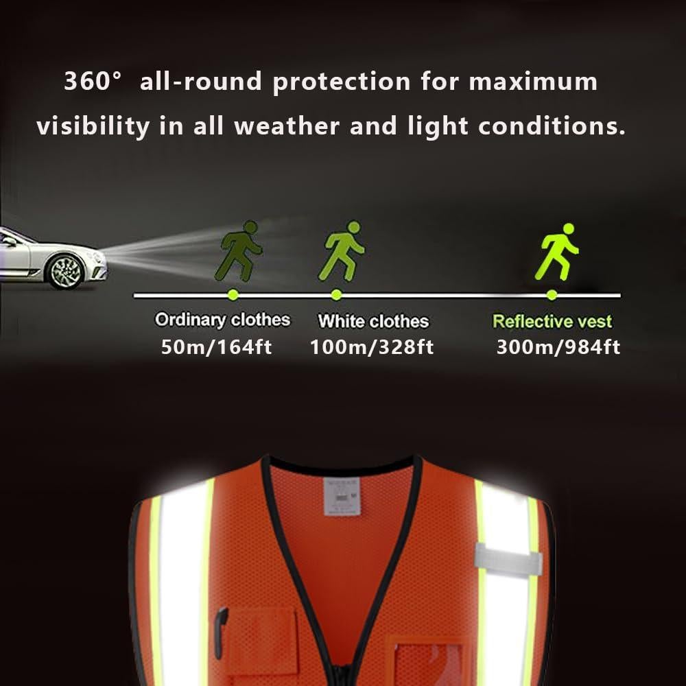 Chaleco Reflectante Kazsaifo Naranja Mediano 5 Bolsillos