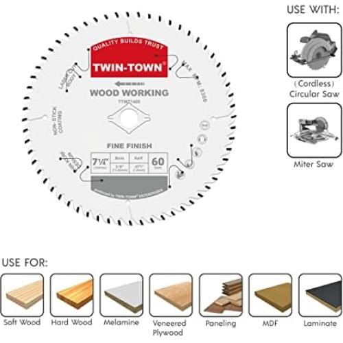Sierra Circular 18.4 cm TWIN-TOWN 60 Dientes para Madera
