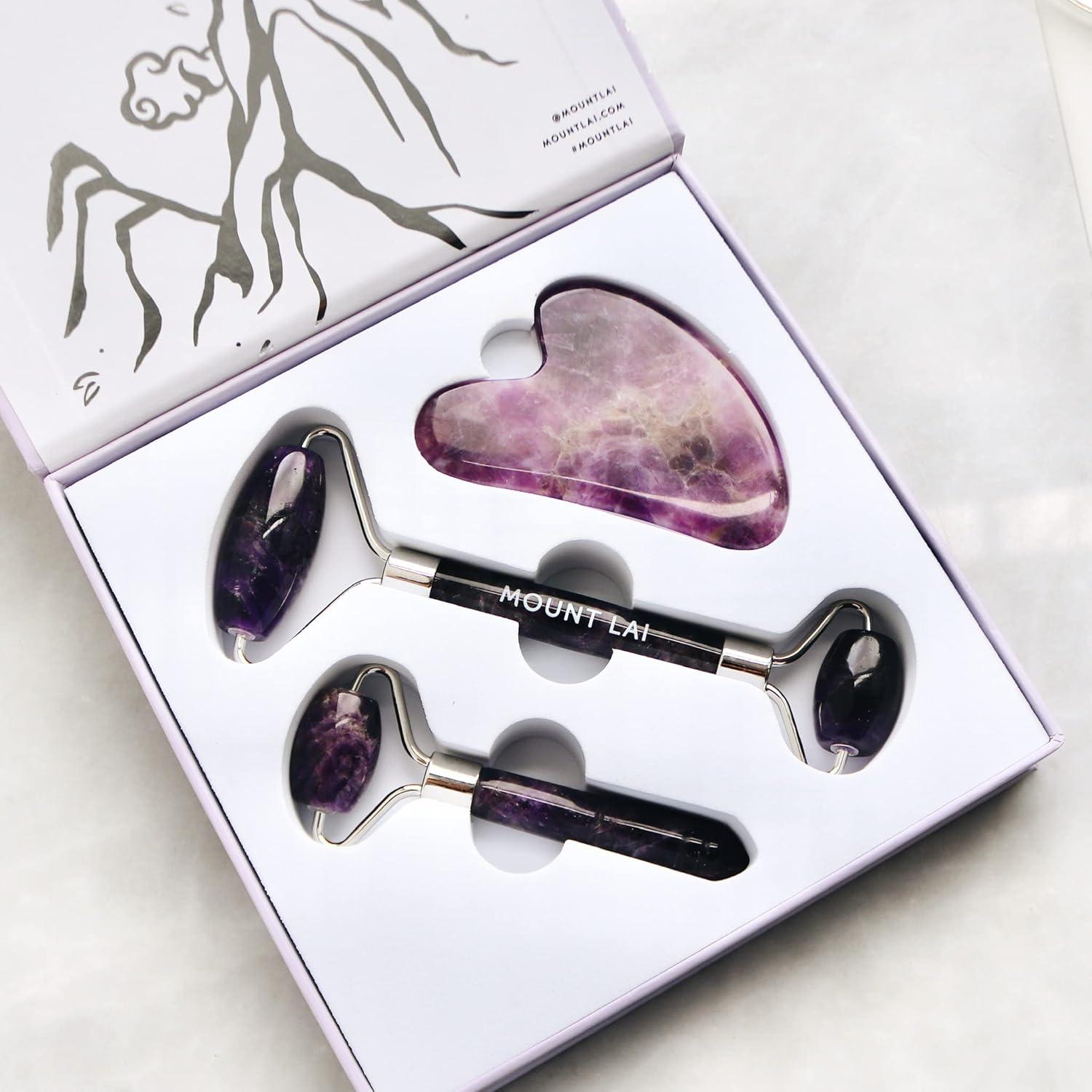 Conjunto Facial Calmante Mount Lai Amatista - Rodillo y Gua Sha
