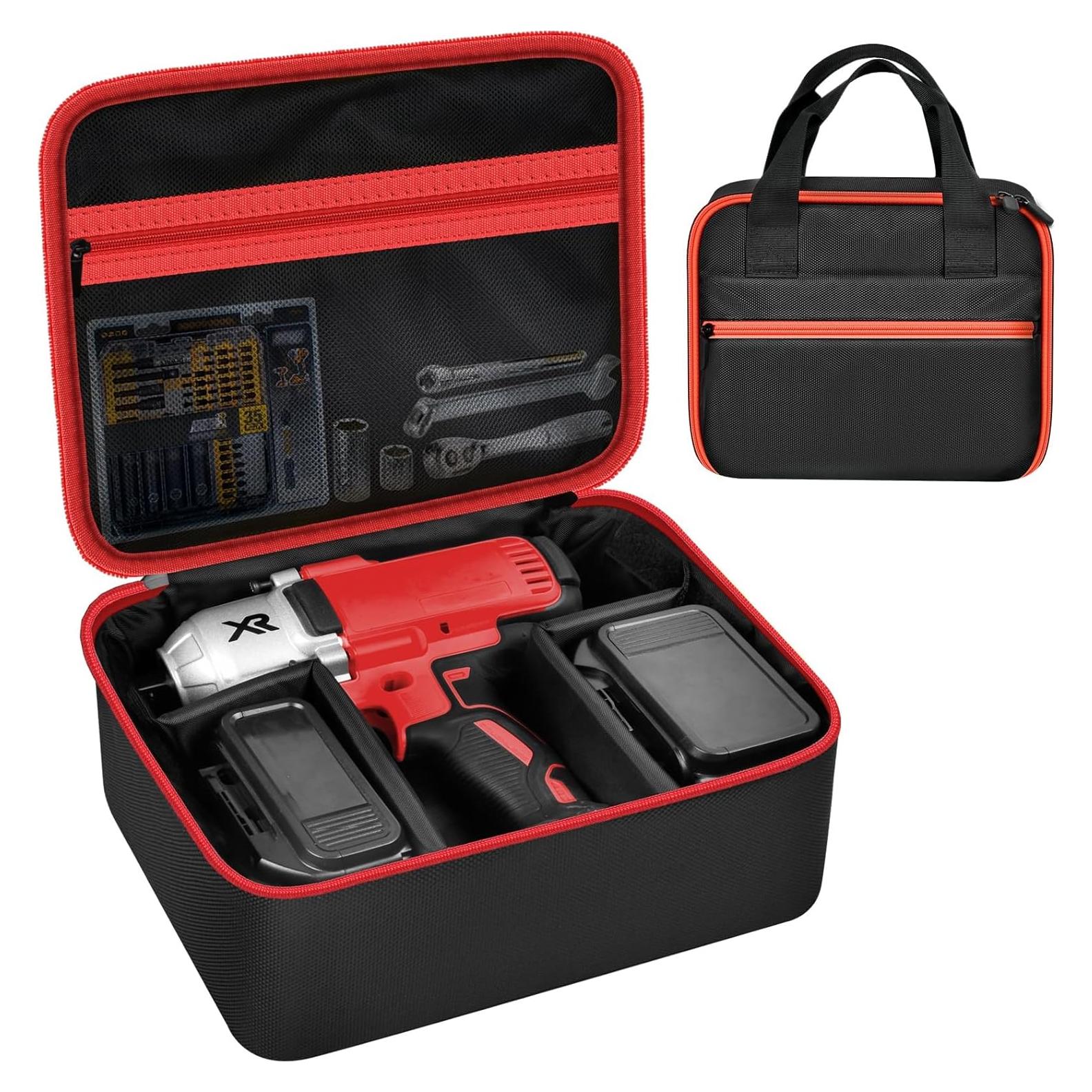 Impact Driver Bag Case Compatible with Milwaukee 2967-20 M18, 2855-20 18V, 2864-20 Cordless Wrench Kit, Carring Holder Fits for DEWALT 20V DCF900P1 DCF900/ for Ryobi Impact Gun(Box Only)-Red Zipper
