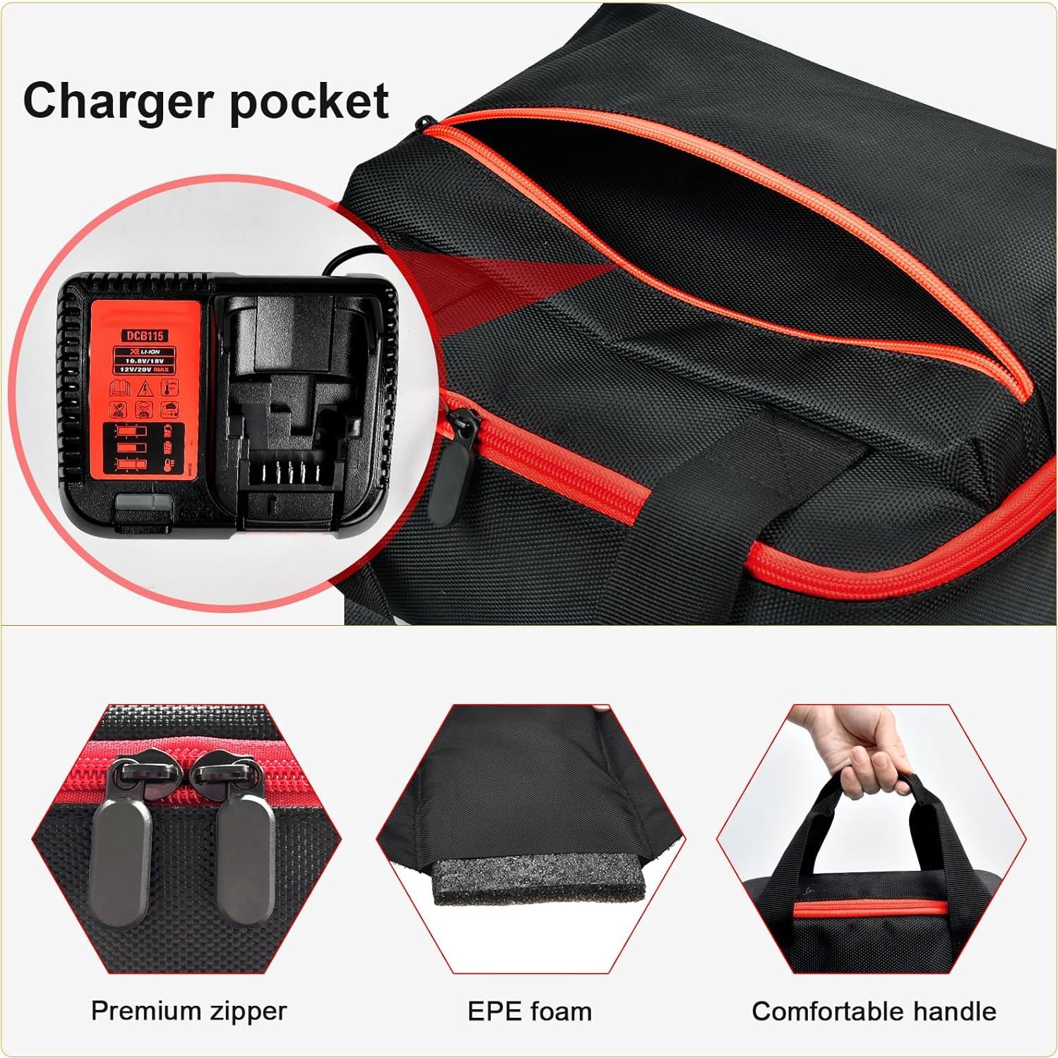 Impact Driver Bag Case Compatible with Milwaukee 2967-20 M18, 2855-20 18V, 2864-20 Cordless Wrench Kit, Carring Holder Fits for DEWALT 20V DCF900P1 DCF900/ for Ryobi Impact Gun(Box Only)-Red Zipper