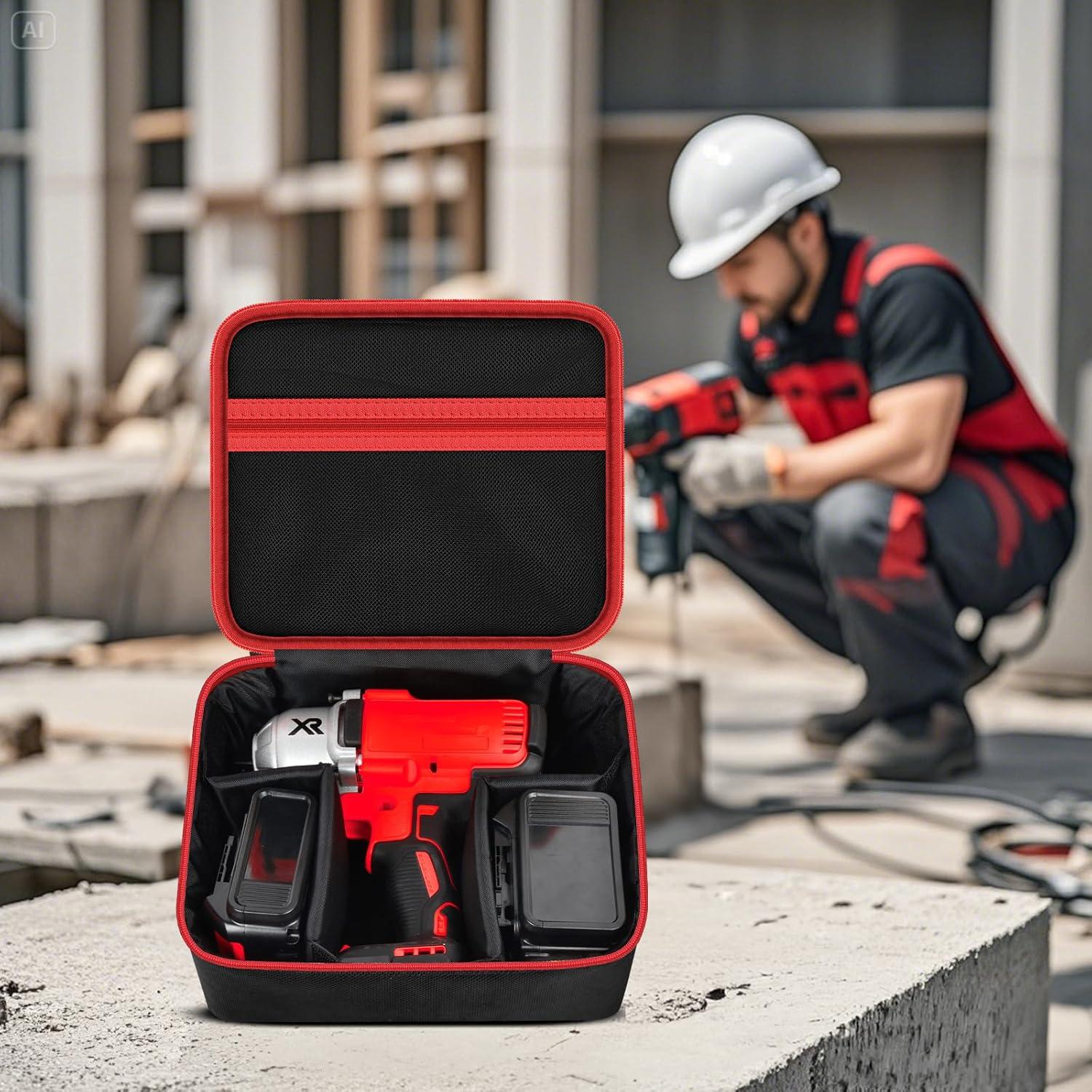 Impact Driver Bag Case Compatible with Milwaukee 2967-20 M18, 2855-20 18V, 2864-20 Cordless Wrench Kit, Carring Holder Fits for DEWALT 20V DCF900P1 DCF900/ for Ryobi Impact Gun(Box Only)-Red Zipper