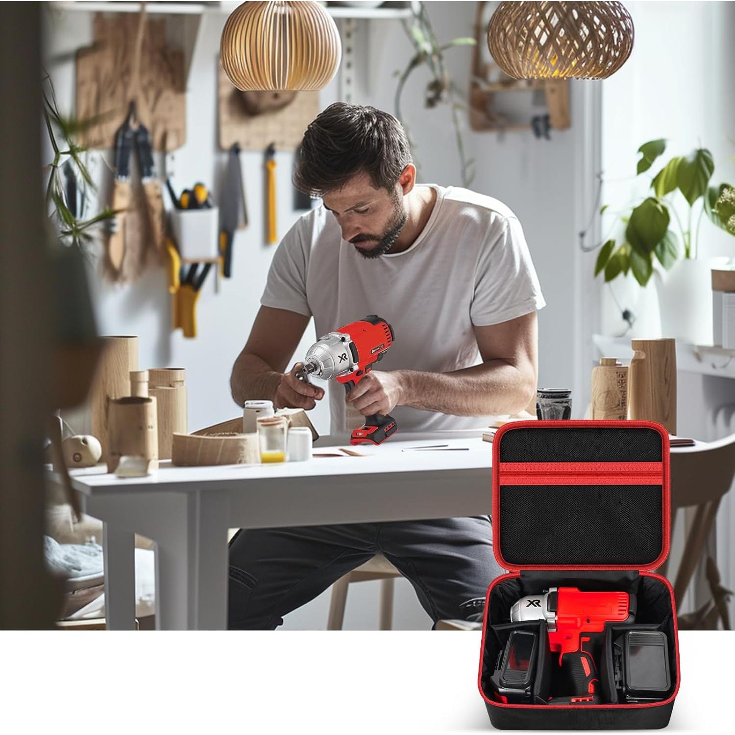 Impact Driver Bag Case Compatible with Milwaukee 2967-20 M18, 2855-20 18V, 2864-20 Cordless Wrench Kit, Carring Holder Fits for DEWALT 20V DCF900P1 DCF900/ for Ryobi Impact Gun(Box Only)-Red Zipper