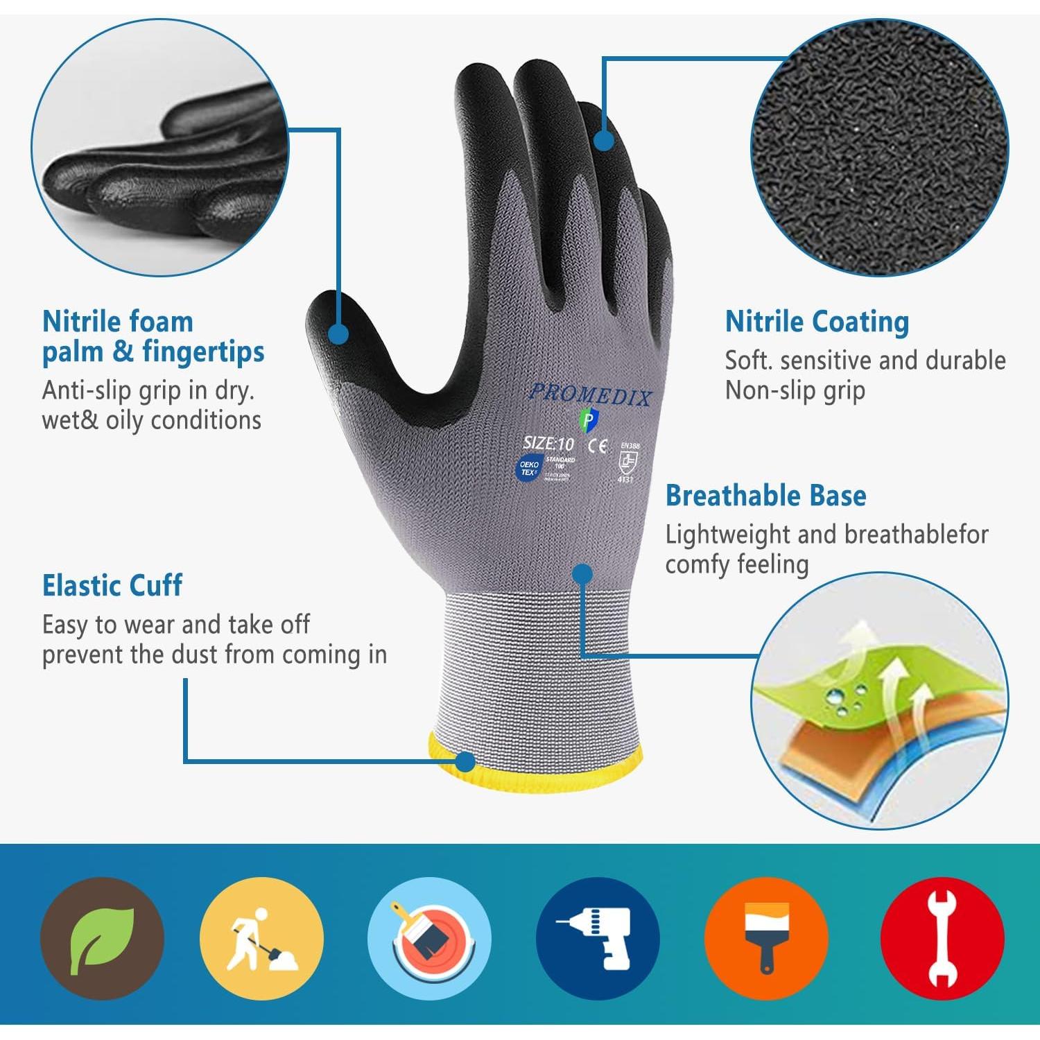 Guantes de Trabajo Promedix P Nitrilo Medianos 3 Pares