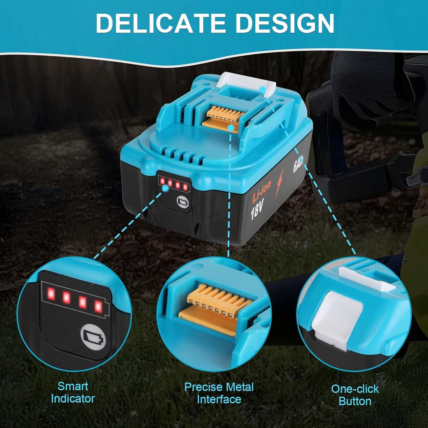 【2-Pack】 18V 6.0Ah Replacement for Makita BL1860B Battery, Blue Shell Design with Anti-Slip Grip, Compatible with Makita Tools BL1820/1830B/1840B & Chargers, 6000mAh High-Capacity