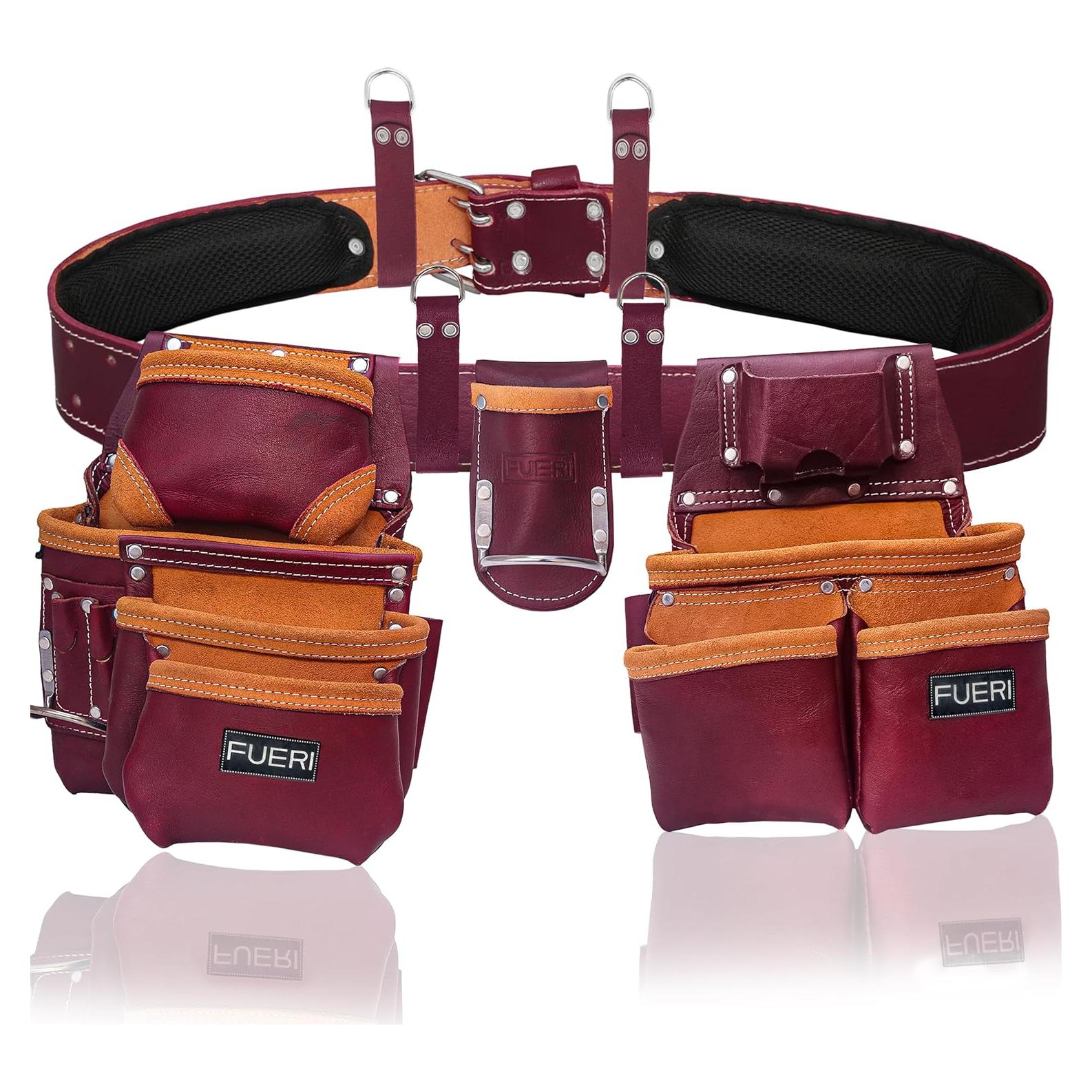 Cinturón de Herramientas de Cuero FUERI 19 Bolsillos Marrón