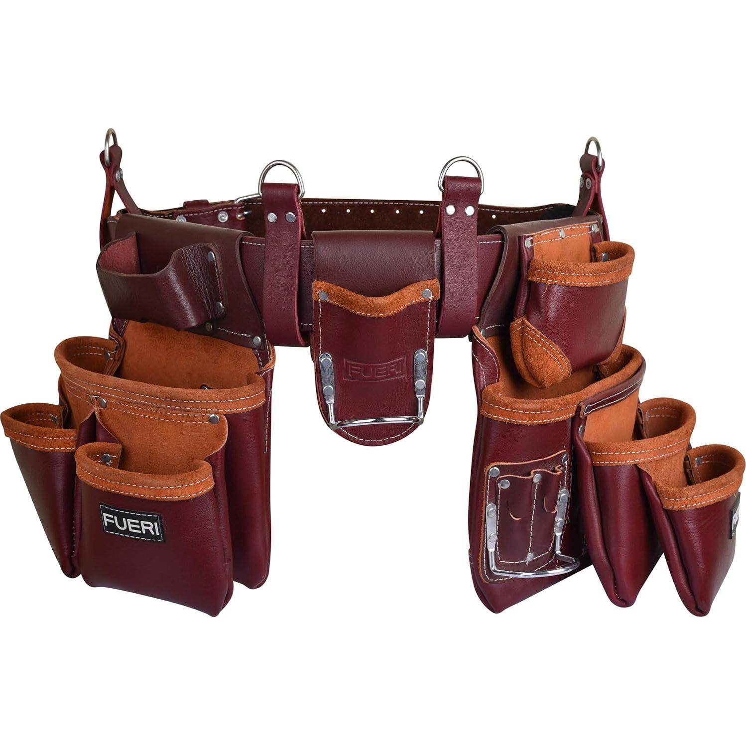 Cinturón de Herramientas de Cuero FUERI 19 Bolsillos Marrón