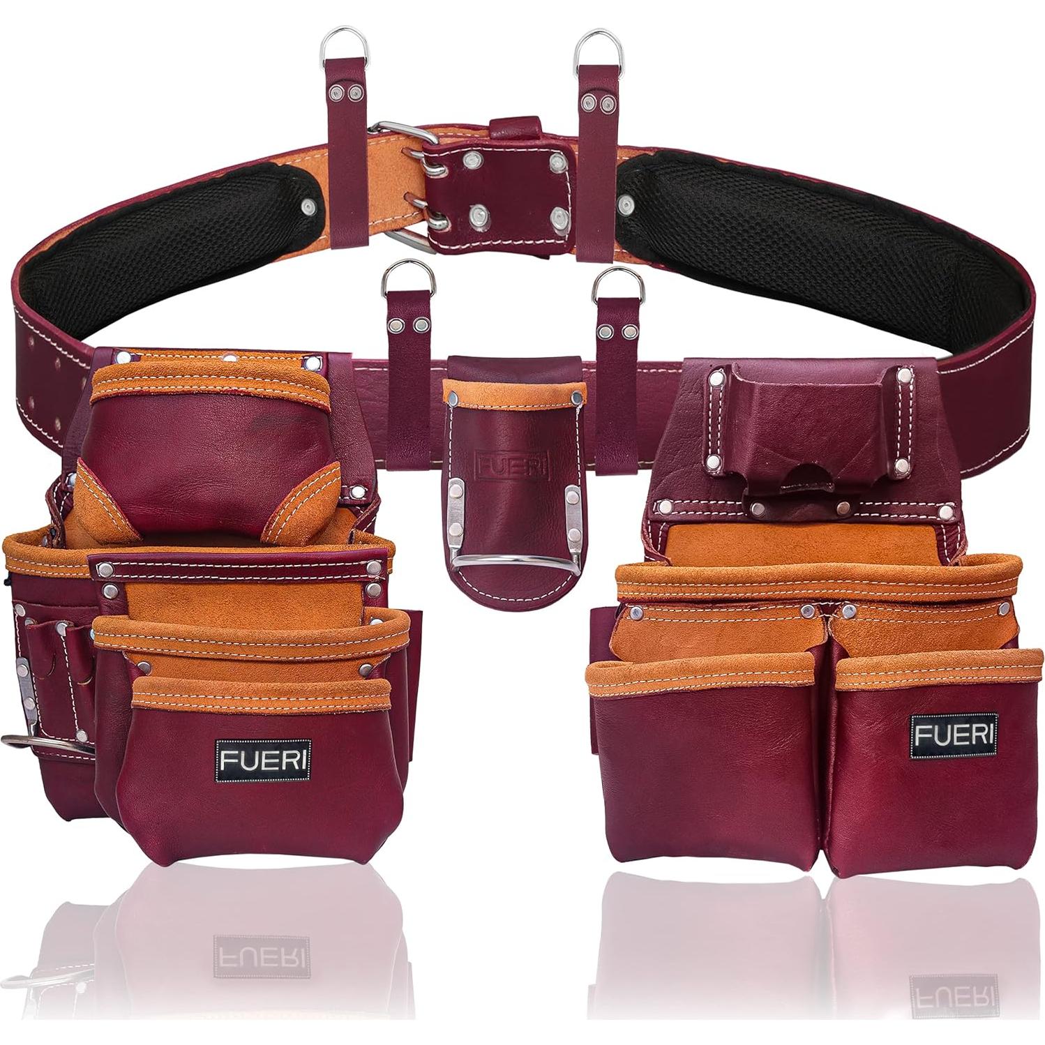 Cinturón de Herramientas de Cuero FUERI 19 Bolsillos Marrón