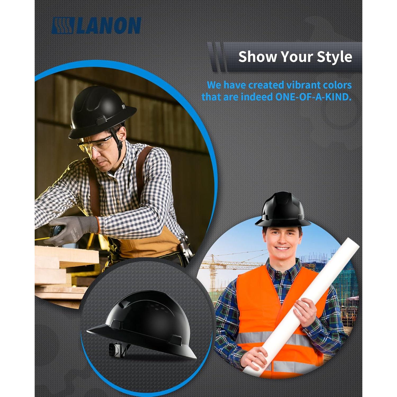 Casco de Seguridad LANON Negro HDPE Ajustable 4 Puntos