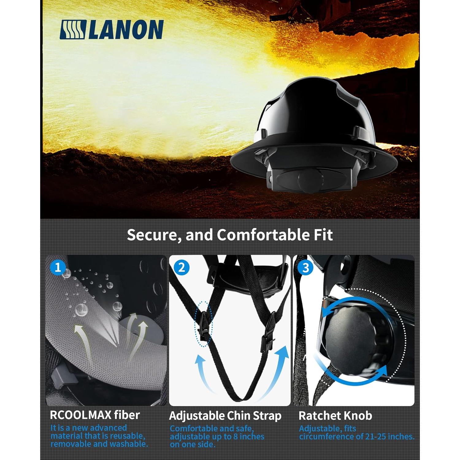 Casco de Seguridad LANON Negro HDPE Ajustable 4 Puntos