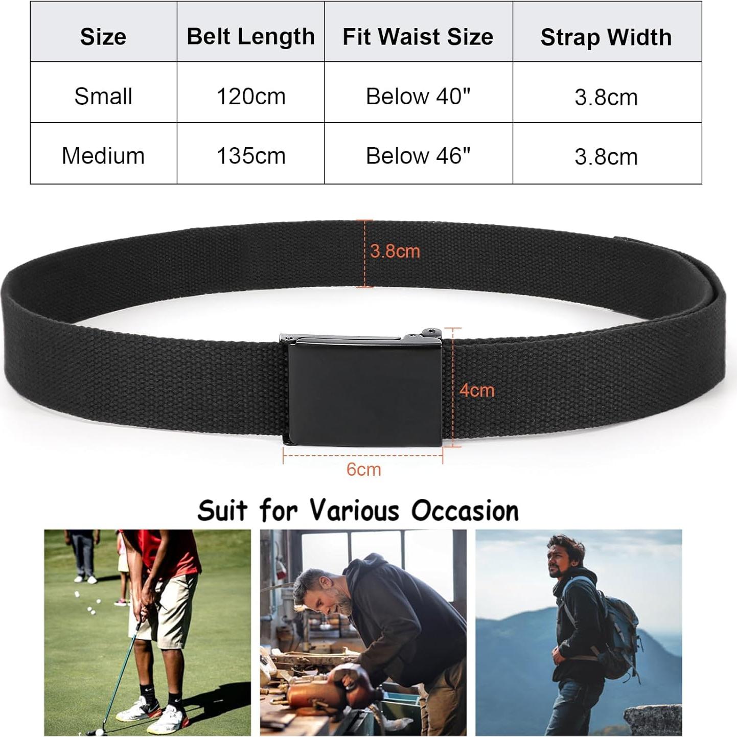 Cinturón de Lona WHIPPY Ajustable Negro para Hombre