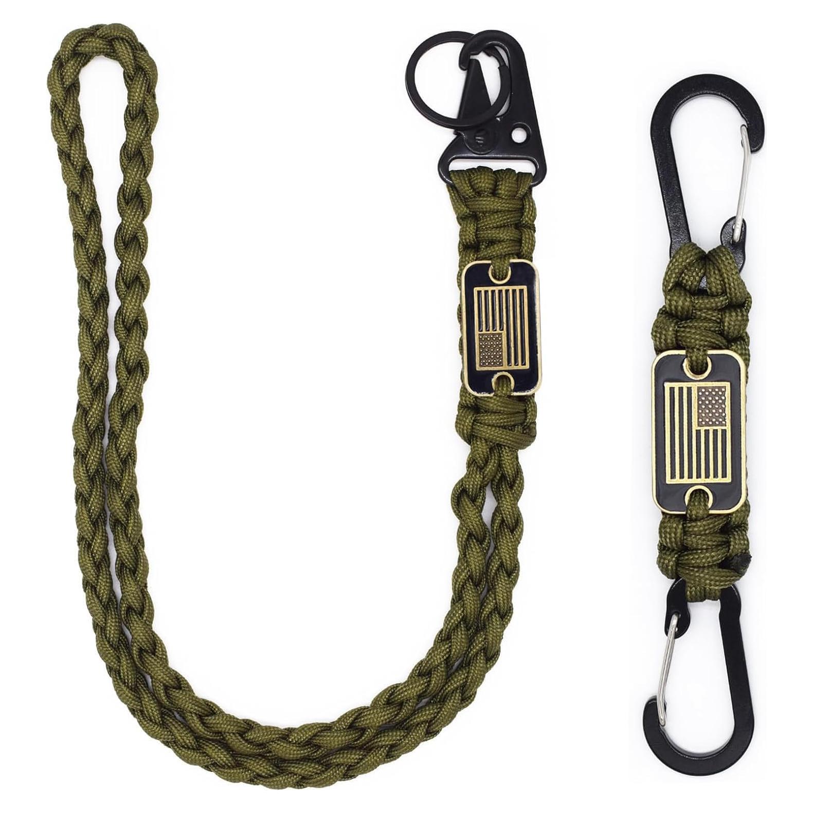 2 Pcs Heavy Duty Paracord Lanyard Necklace, 550 Braided Keychain Lanyard Strap with USA Flag, Parachute Rope Necklace Keychains, Braided Strong Keychains for Outdoor Activities, Camera, Keys