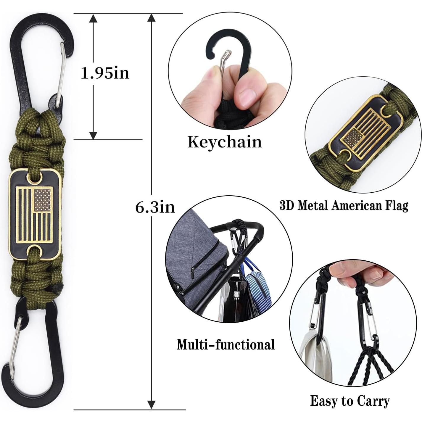 2 Pcs Heavy Duty Paracord Lanyard Necklace, 550 Braided Keychain Lanyard Strap with USA Flag, Parachute Rope Necklace Keychains, Braided Strong Keychains for Outdoor Activities, Camera, Keys