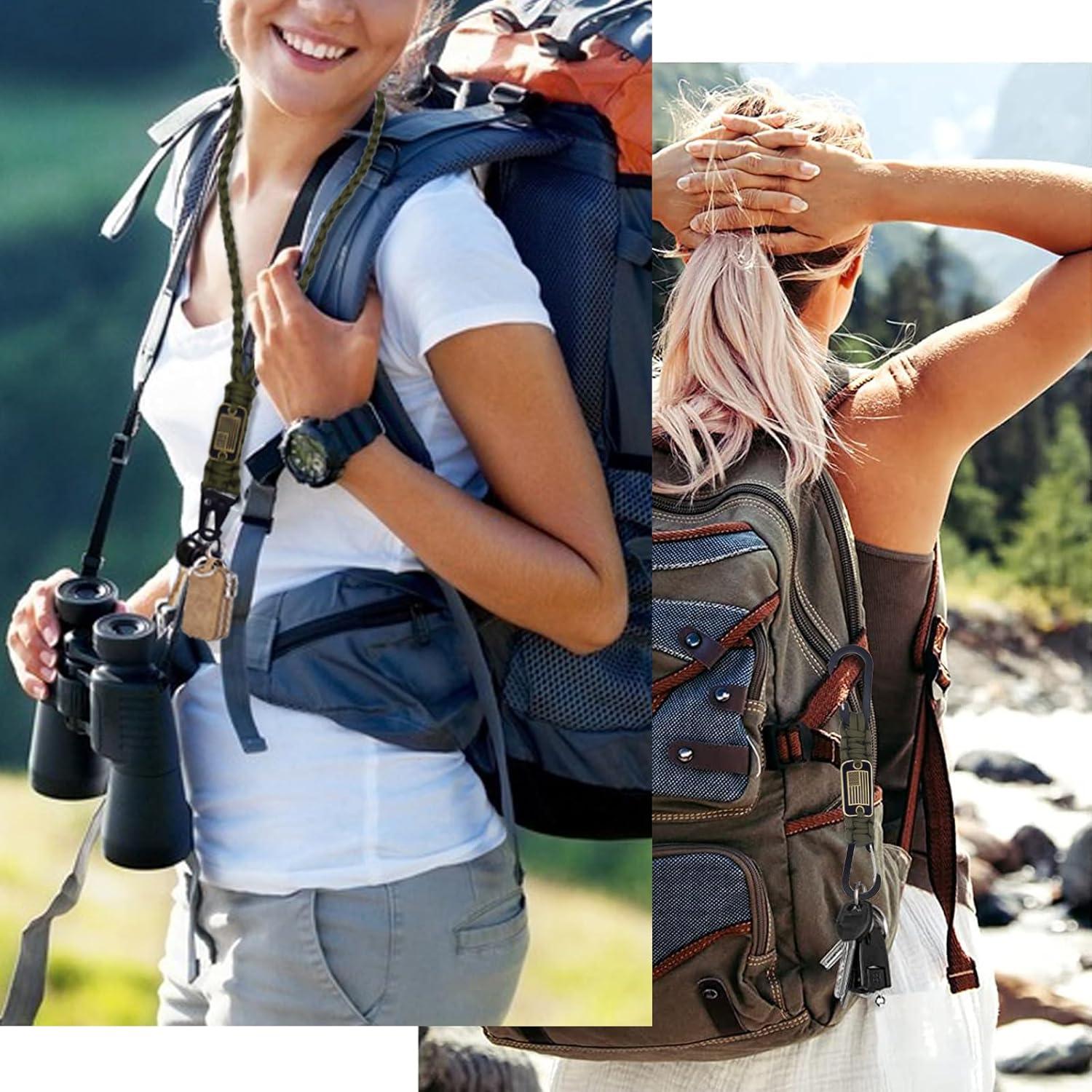 2 Pcs Heavy Duty Paracord Lanyard Necklace, 550 Braided Keychain Lanyard Strap with USA Flag, Parachute Rope Necklace Keychains, Braided Strong Keychains for Outdoor Activities, Camera, Keys