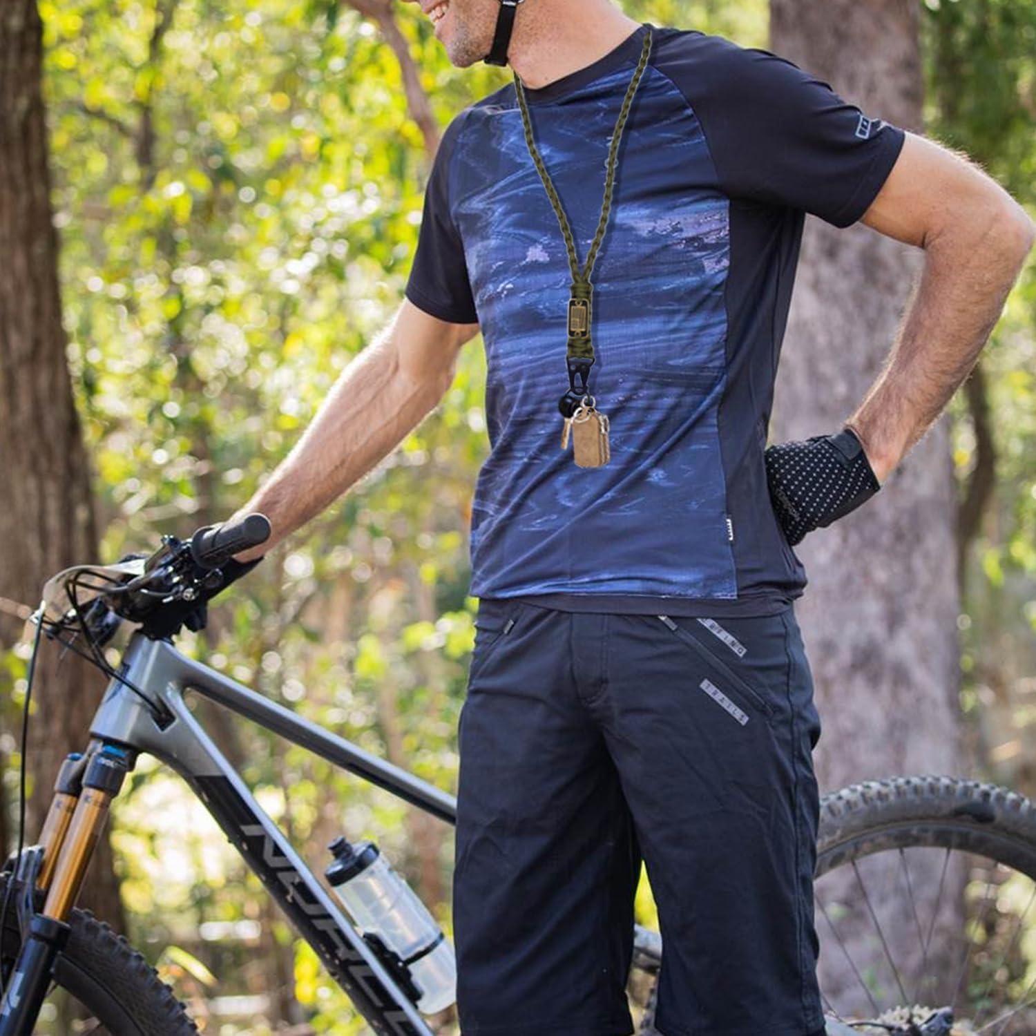 2 Pcs Heavy Duty Paracord Lanyard Necklace, 550 Braided Keychain Lanyard Strap with USA Flag, Parachute Rope Necklace Keychains, Braided Strong Keychains for Outdoor Activities, Camera, Keys