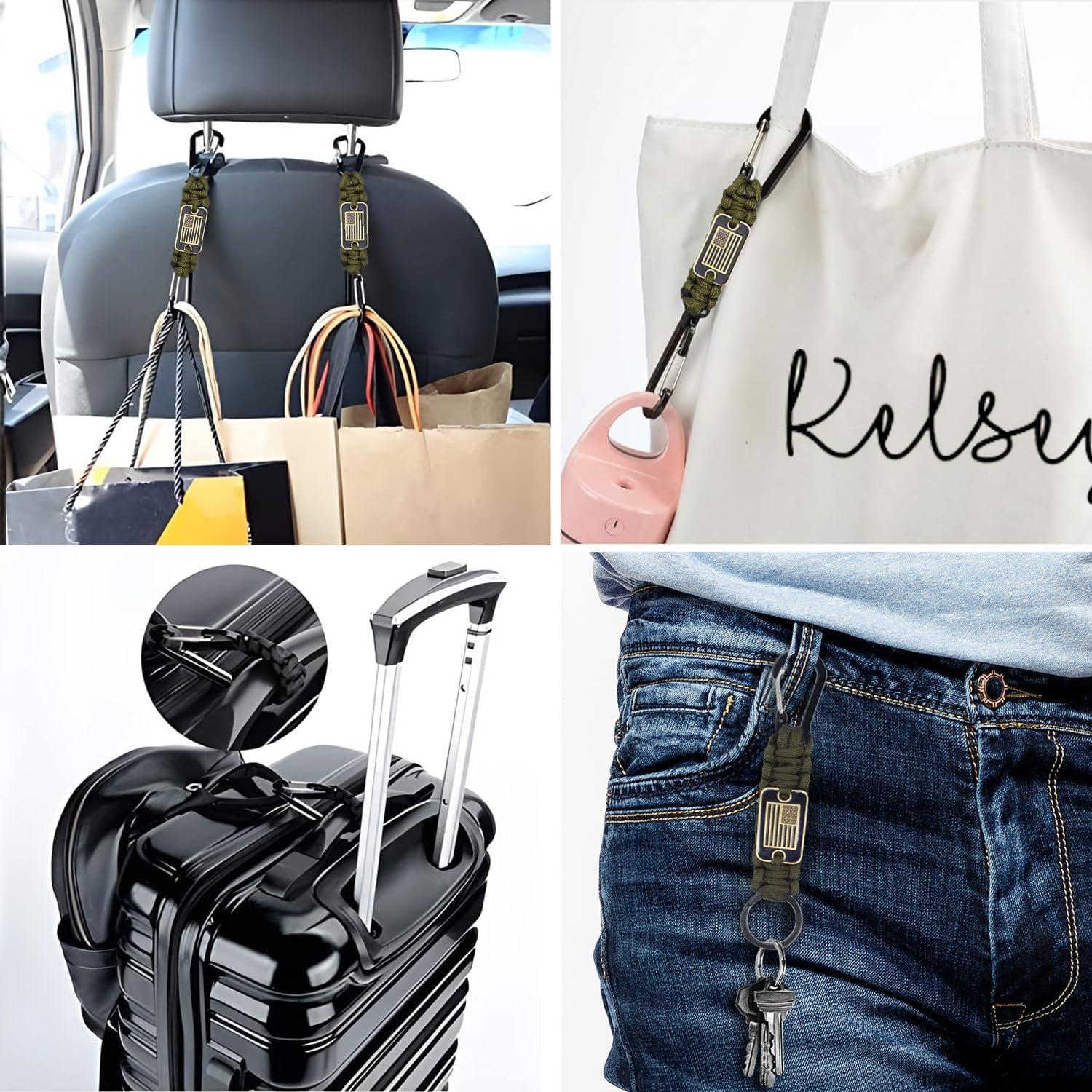 2 Pcs Heavy Duty Paracord Lanyard Necklace, 550 Braided Keychain Lanyard Strap with USA Flag, Parachute Rope Necklace Keychains, Braided Strong Keychains for Outdoor Activities, Camera, Keys