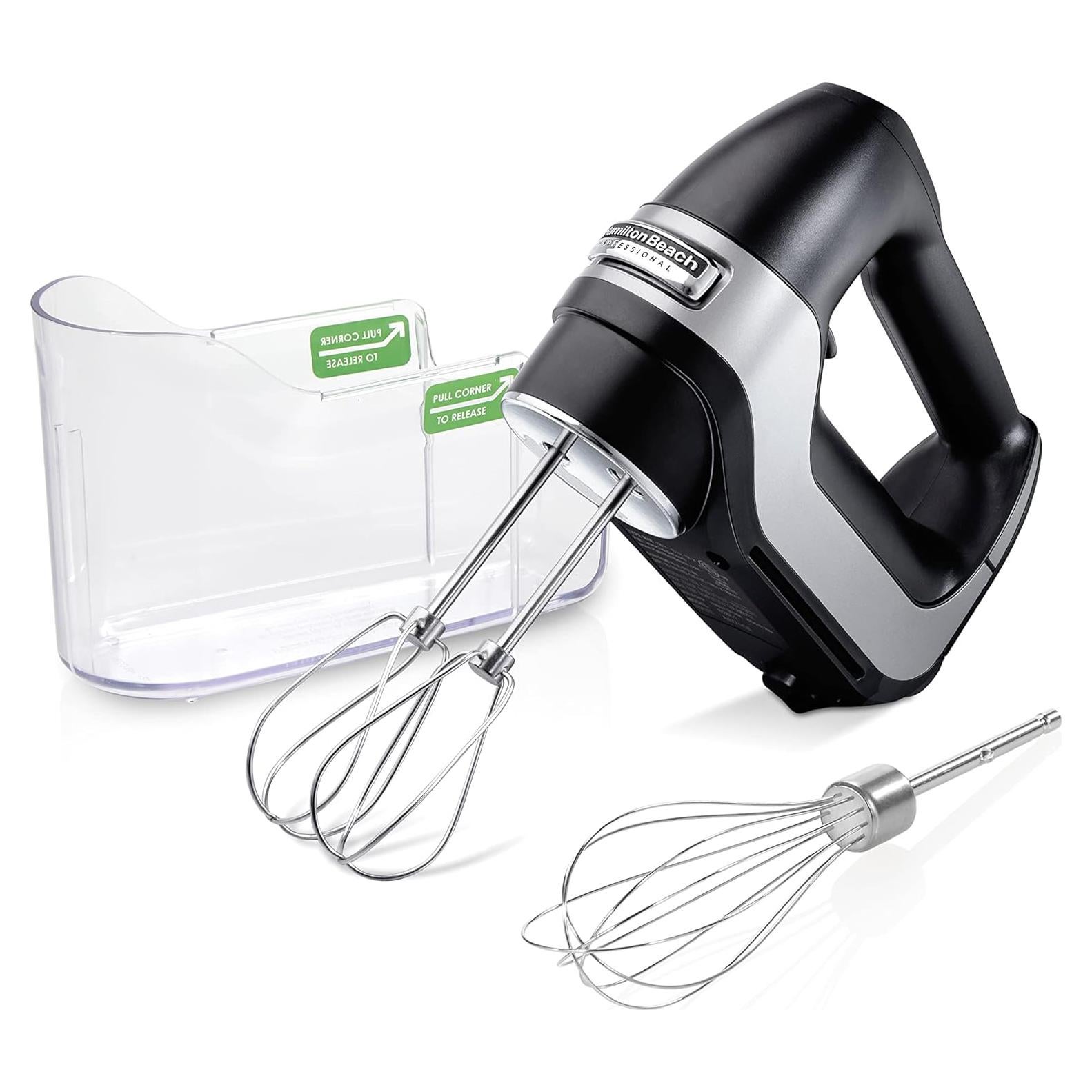 Hamilton Beach Professional 5-Speed Electric Hand Mixer with High-Performance DC Motor, Slow Start, Snap-On Storage Case, Stainless Steel Beaters & Whisk, Black (62651)