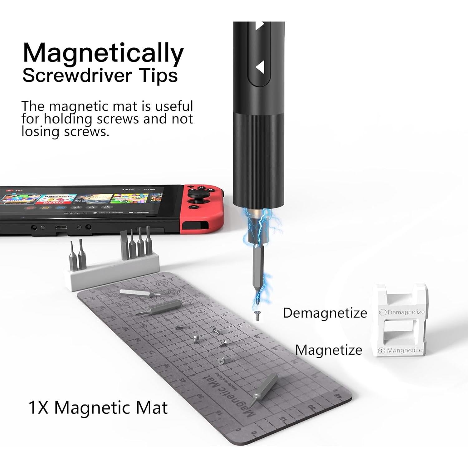 Electric Screwdriver Kits 66 in 1, Mini Screwdriver Sets, Precision Screwdriver Rechargeable with 56 Bits, Earphones Cleaner, Screwdriver Repair Tools for Camera, Laptop(Black)